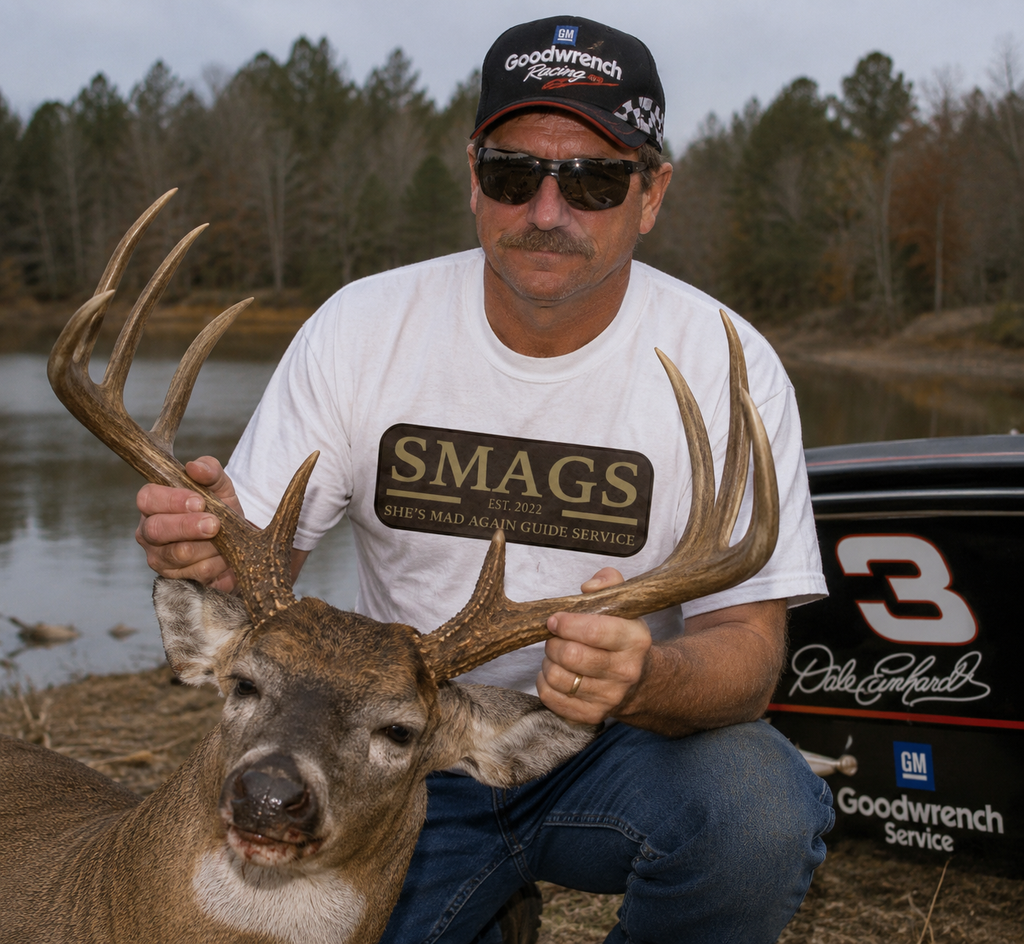She's Mad Again "Guide Service" Tee — Hunting & Fishing Humor Crew Shirt